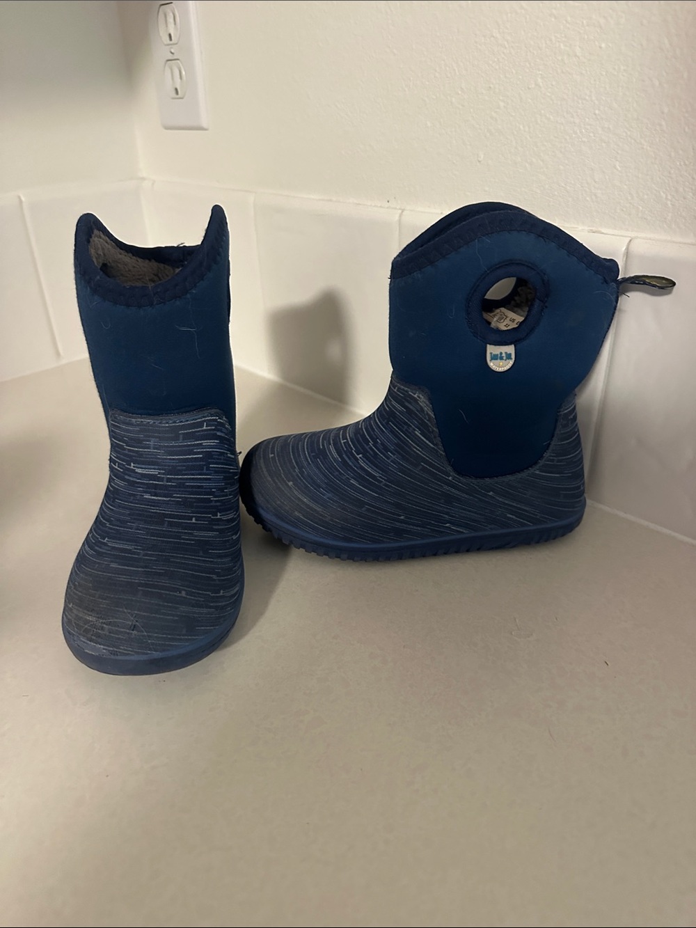 Kids Navy Blue Waterproof Rain & Snow Boots with Easy-Grab Handle